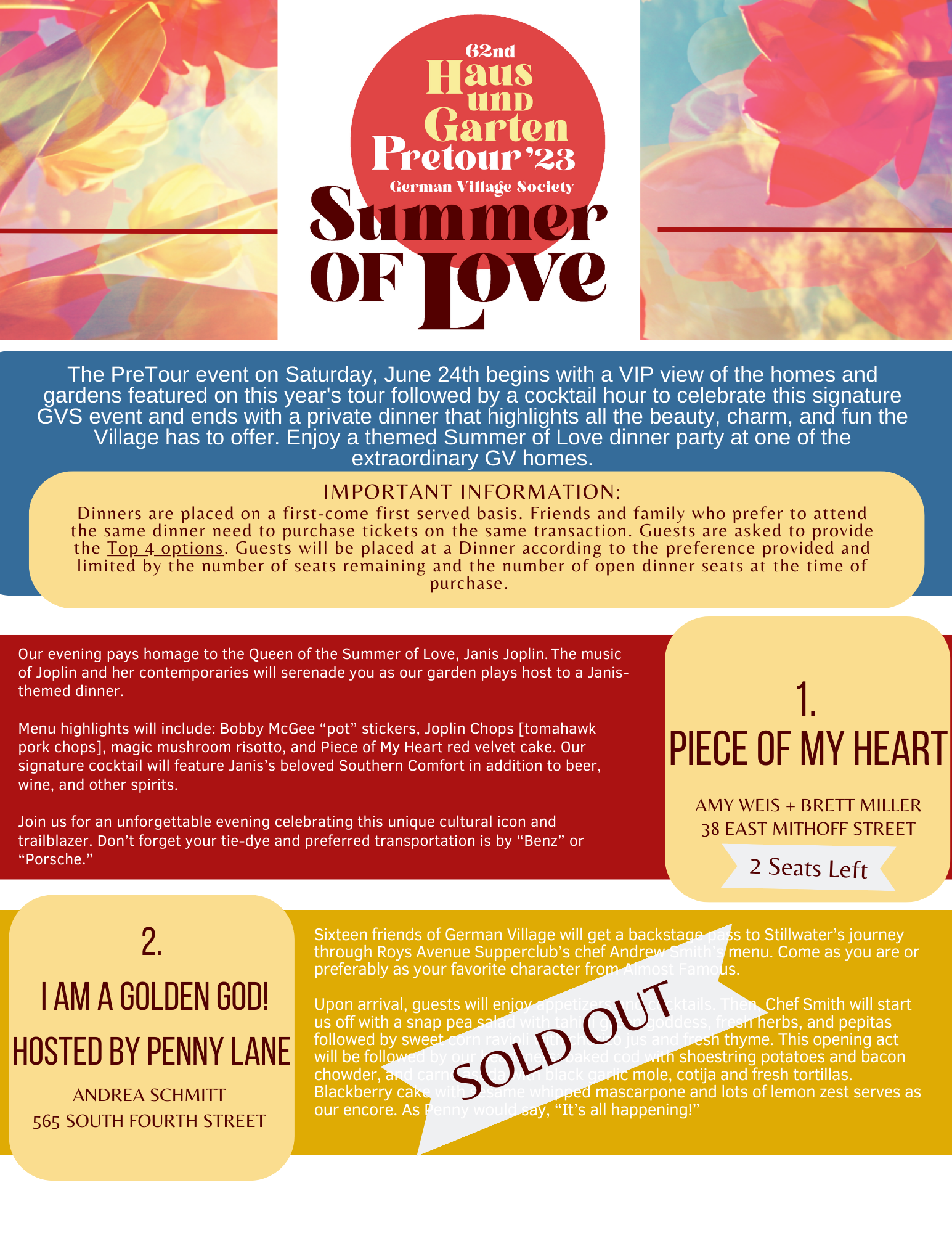 » PreTour Dinner Selections with Descriptions