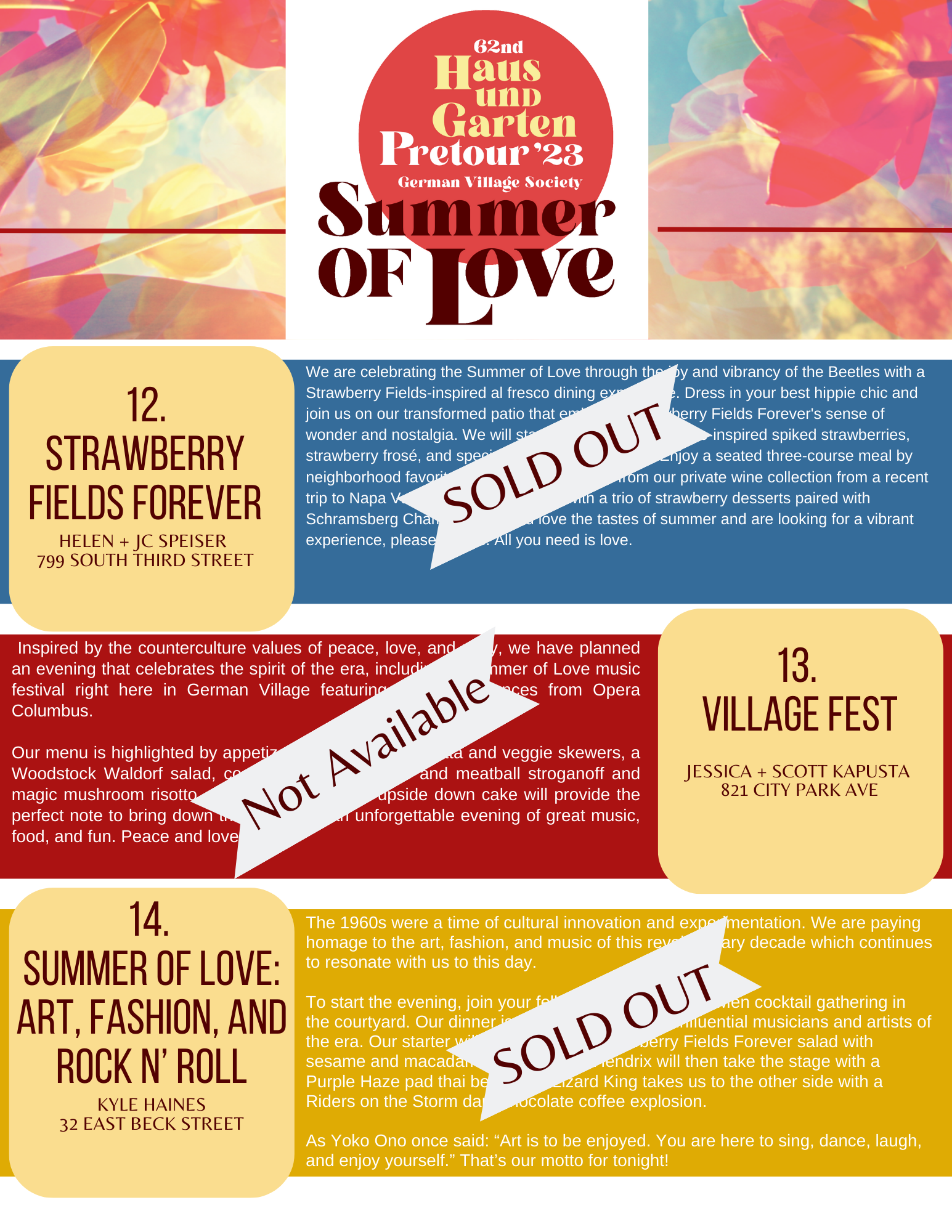 » PreTour Dinner Selections with Descriptions